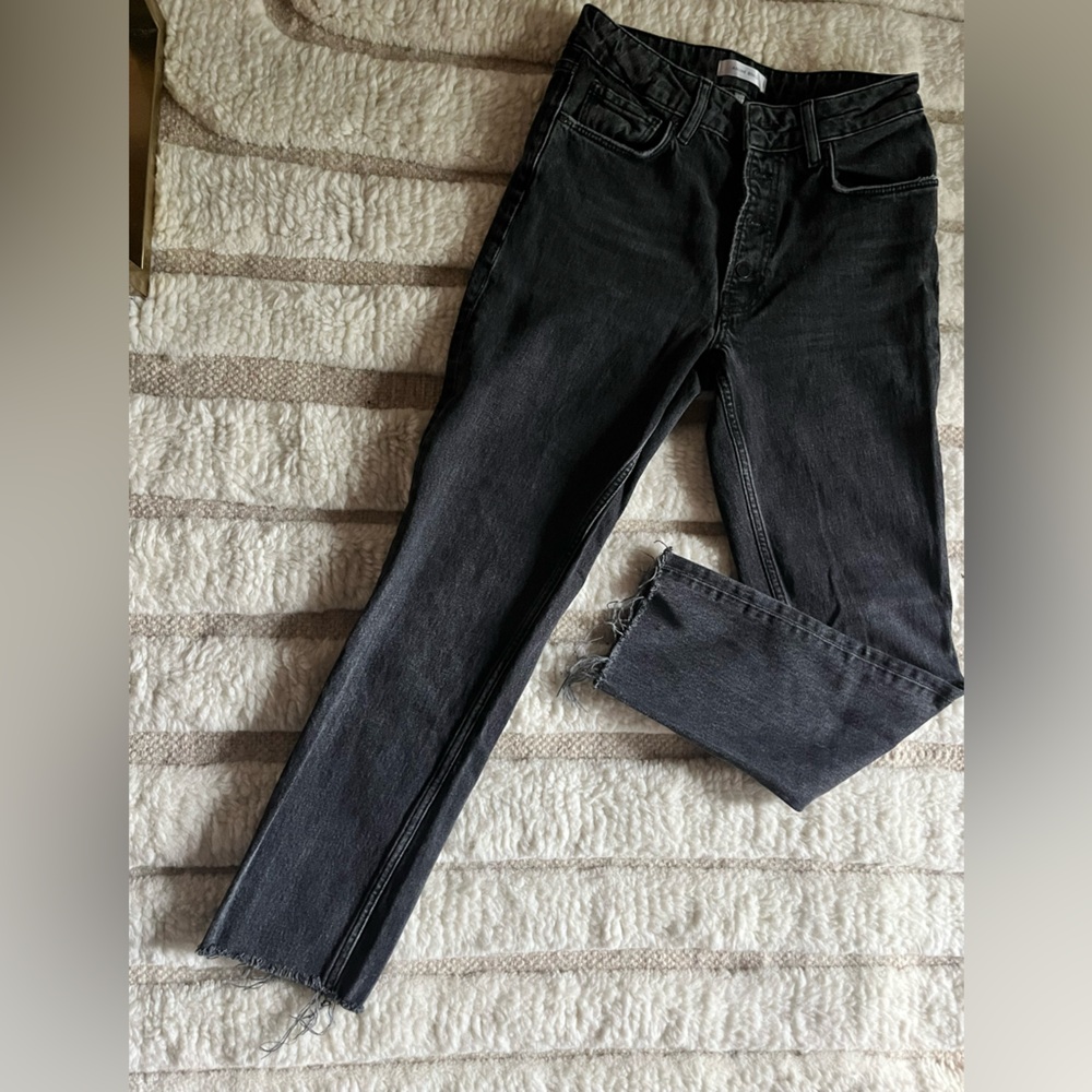 Anine Bing Frida Charcoal Grey Exposed Button Fly Skinny Jeans 26